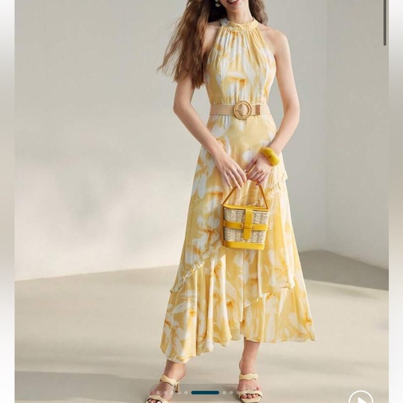 MOTF Yellow Floral High Low Dress - Picture 1 of 7